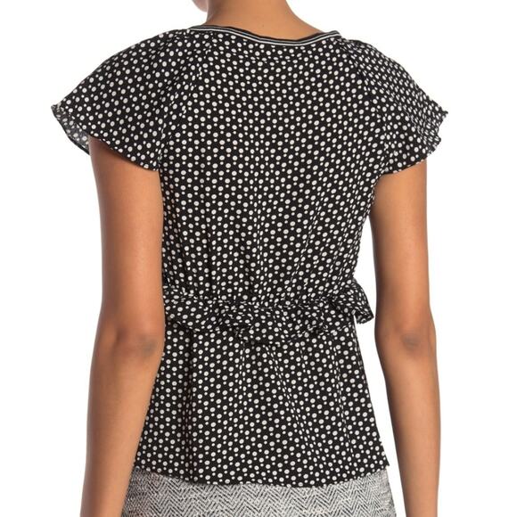 $10 SALE!!! NWT$78 Max Studio Small Polka Dot Ruffle Trim Blouse - Picture 2 of 6